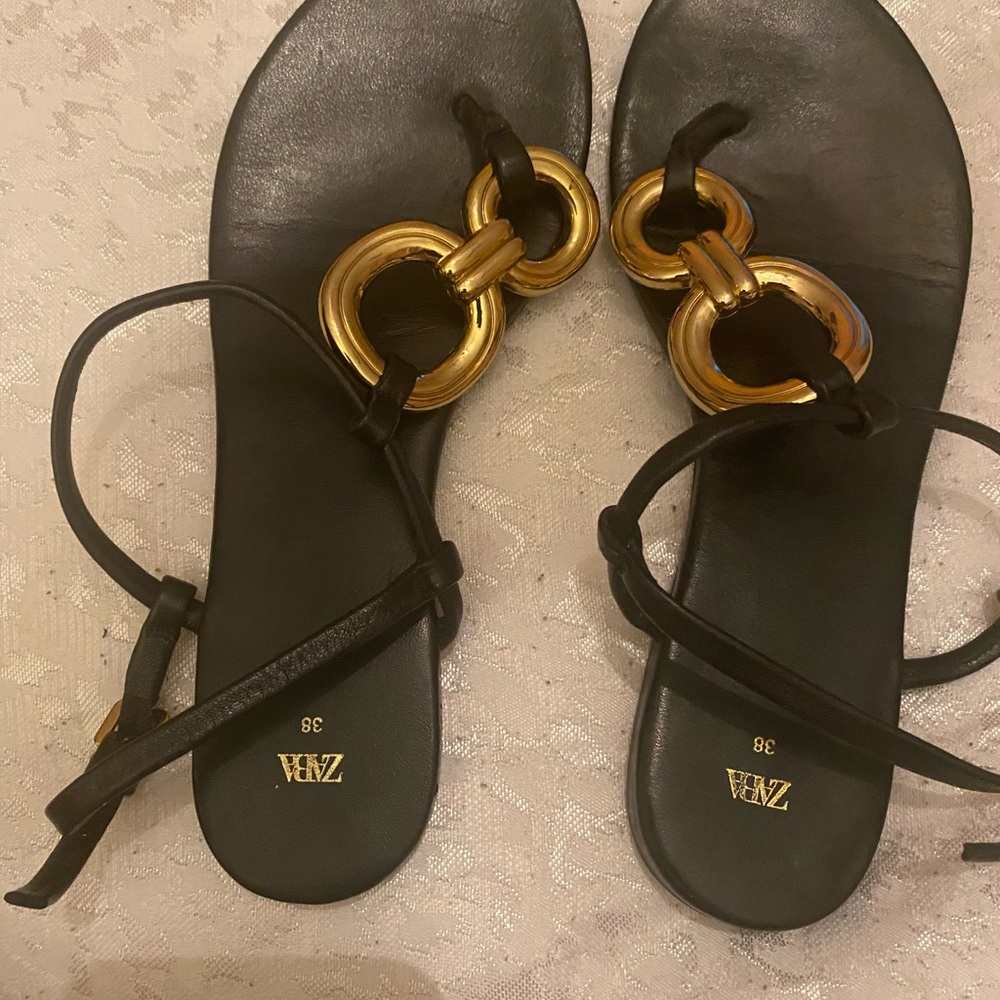 Zara Black and Gold Minimalist Sandals